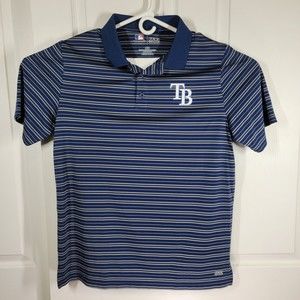 Tampa Bay Rays Polo MLB Genuine Merch Blue Gray Stripe TX3 Cool Moisture Wicking